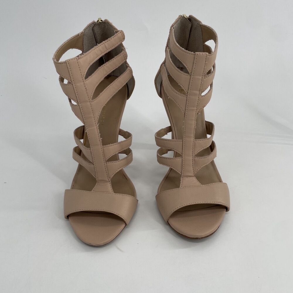 BCBGeneration Strappy Cage Shoes 7.5 B Stilletto Heels Nude Zip Back Open Toe - Picture 3 of 11